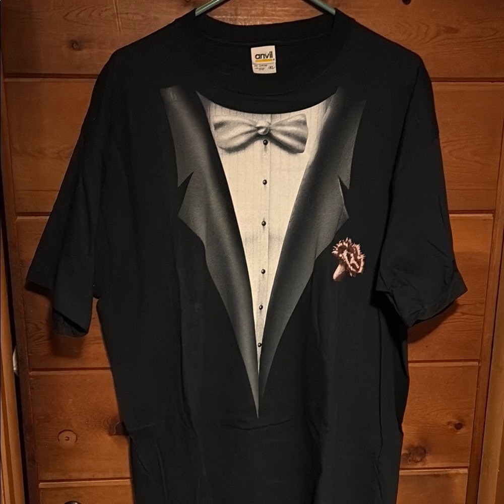 Black Tuxedo Tee with Bow Tie and Boutonniere